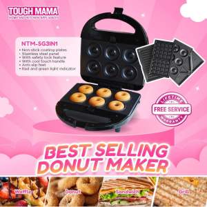 Tough Mama NTMSG-3IN1 Sandwich Waffle Donut Maker Griller Cool Touch Non-Stick Crepe Maker