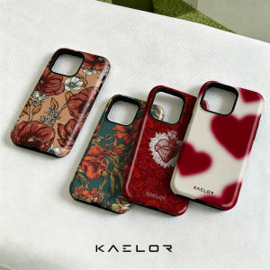 Potdemiel | Crimson Floral Tan High Strength PC Heavy Duty Bumper for iPhone 17 16 15 14 Plus 13 Pro Max Shockproof Cover