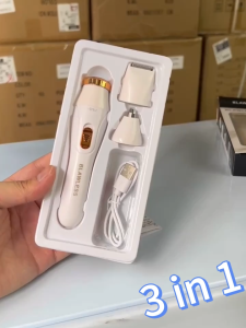 เครื่องโกนหนวดไฟฟ้า+เล็มขนจมูก สีขาวสไตล์ล้ำยุค ชาร์จUSB ใบมีดสแตนเลส พกพาง่าย+ใช้งานง่าย ของขวัญโดนใจชาย-หญิง