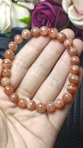 High Grade Natural Golden Sunstone Strawberry Quartz Bracelet 8mm+ 精品超闪天然金太阳金草莓手串 8mm+