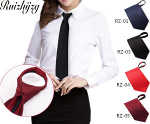 Ruizhijzg 8cm Zip Tie Necktie Men Women Polyester Silk Wedding Party Solid Color Ladies Male Neckwear Black Red Dark Blue Maroon
