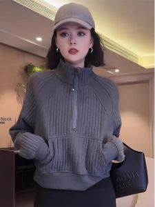 WANGGONGZHU | Princess Style Zipper Hoodie Womens Short Loose Half High Collar Autumn Winter Fashion Casual Top Korean Version Long Sleeve