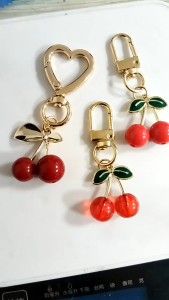 Red Cherry Keychain Summer Fruit Cherries Pendant Keyring for Purse Charm Adorable Fashion Key Ring Jewelry Bag Accessories Gift