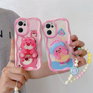 Oppo Reno7 Silicone Case Cute Strawberry Bear Bracelet Holder Student Fashion Protection Cover Ins Style Oppo Reno7 Phone Shell