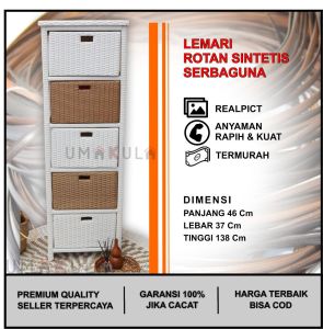 LEMARI ROTAN SINTETIS RAK 5 SUSUN ATAS WARNA WARNI SUSUN ATAS SUSUN SAMPING Murah / Buffet Rattan Susun Samping Susun Atas / Meja Tempat TV dan DVD Rottan Minimalis P 46 X L 37 X T 138 / Lemari Antik Serbaguna Modern Klasik Tradisional Model Terbaru 2022