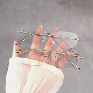 Photochromic Anti Radiation Frameless Glasses for Women Men Rimless Transition Eyeglass 2 in 1 Eyeglasses