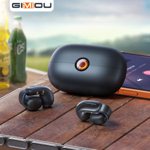 GIMIOU Earphone Wireless Bluetooth Earbud Open Ear Clip Headphones Noise Cancelling Headset in Mic with Earhooks & Ear Hook for iPhone Xiaomi Vivo Oppo Cellphone Laptop