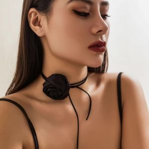 Salircon Gothic Satin Hoa Hồng Hoa Xương Đòn Vòng Cổ Nhung Hàn Quốc Có Thể Điều Chỉnh Dây Dây Xích Choker Thời Trang Nữ Cổ Trang Sức