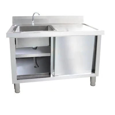 Stainless Steel Kitchen Sink and Cabinet Integrated Basin Sliding Door Unit