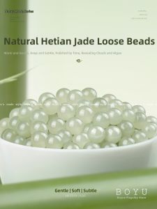 BOYU | Natural Light Green Hetian Jade Loose Beads for DIY