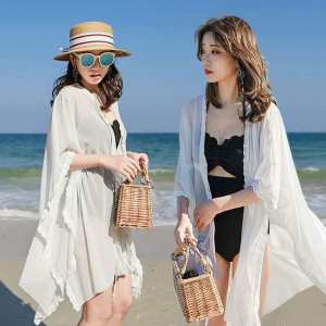 เสื้อคลุมเบเกอรี่ชีนหลวมๆ สำหรับฤดูร้อน แขนกุด คอวี แขนกุด เสื้อคลุมชุดว่ายน้ำ ทรงหลวมๆ สำหรับผู้หญิง