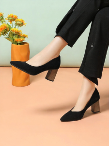 Fall 2024 New Design Leather Womens Career Shoes Square Heel Easy Slip-On