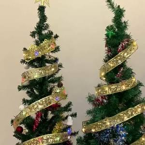 Indoor String Lights Battery Operated Christmas Ribbon with Lights Christmas Tree Accessories Decoration for Christmas New Year