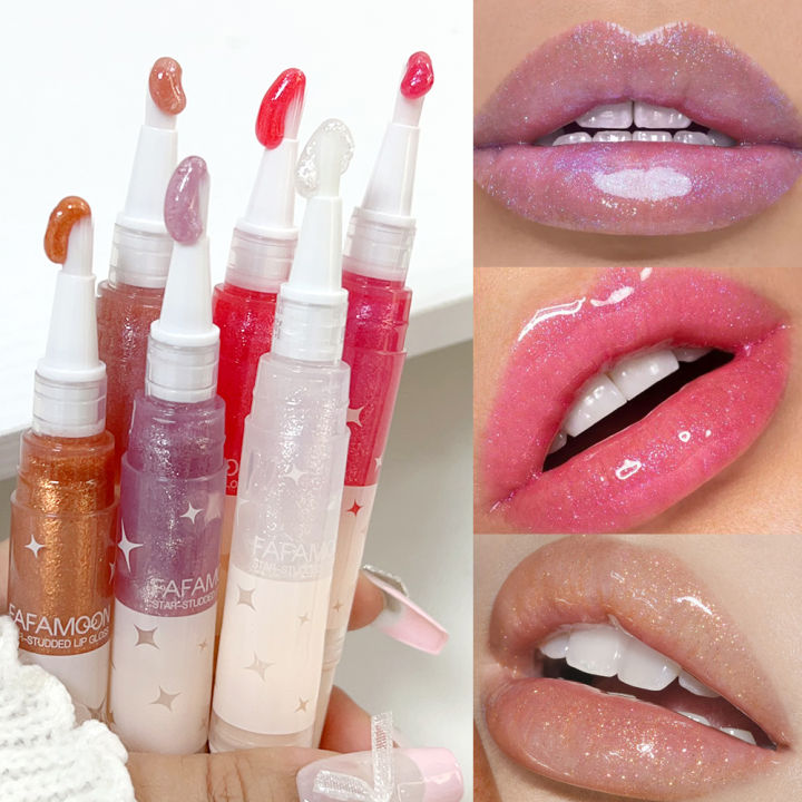 Mirror Lip Gloss With Soft Brush Pearlescent Rotating Pen Lip Glaze