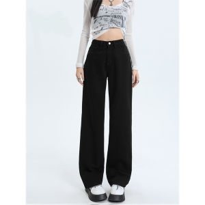 Quần Jeans Ống Thẳng Màu Đen Cỡ Lớn Cho Nữ Mùa Hè Quần Dài Dài Đến Sàn Ôm Dáng Rộng Cạp Cao Quần Dài Thường Ngày
