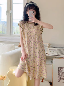 Womens Nightdress for Summer Sleeveless Camisole with Flying Edge Rayon Loose Cotton Silk Dress Homewear Pajamas Can Be Worn outside