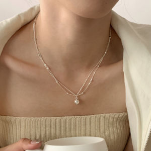 925 Sterling Silver Bilayer Beads Chain Choker Spherical Pendant Necklaces For Women Wedding Jewelry Collares Collier Ketting
