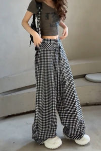 MANMI | Plaid High Waisted Loose Culotte Pants