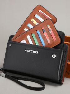 Túi Xách Da Thật Dài Nhiều Ngăn Cho Nam Thanh Thiếu Niên Túi Xách Nhỏ Khóa Kéo Thời Trang Túi Xách Da PU Mềm Màu Trơn