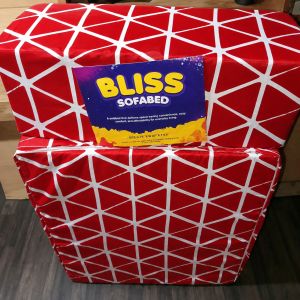 BLISS URATEX SOFA BED geometric red and white pattern compact space-saving design living room use