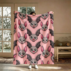 BILIBILI | Cute Bats Pink Background Flannel Blanket Perfect for Sofa Office Bed Travel Sleep Read Relax Camping Four Season Use