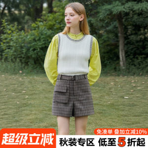 กางเกงขายาวทรงหลวมเอวสูงลายสก็อตสำหรับผู้หญิง กางเกงขาสั้นทรงหลวมสบายๆ สไตล์ฤดูใบไม้ร่วง 2025 แบรนด์ Wai สีพื้น