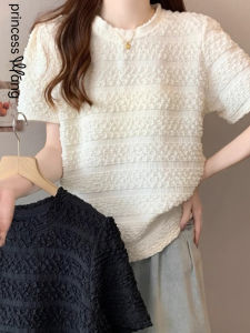 WANGGONGZHU | Summer Large Size Womens Fashionable Bubble Sleeve Pleated Short Sleeve T-Shirt Korean Style Straight Cut Korean Fashion