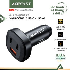 Tẩu sạc ô tô ACEFAST B3 công suất 66W 3 cổng: 2 cổng USB-C + 1 cổng USB-A hỗ trợ sạc nhanh PD3.0 - Hàng chính hãng