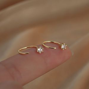 10mm Round Hoop Earrings For Women Temperament Inlaid Zircon Earrings Simple Copper Earrings Daily Small Ear Hook Jewelry K-