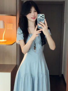 BeautyMark | Stylish Simple Elegant Summer Long Dress Womens Plus Size Waist-Cinched Dress Sweet Japanese Style Polyester Fiber Dress