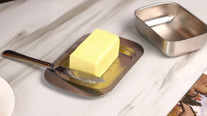 Yo-Fun Stainless Steel Butter Dish with Lid Airtight Metal Butter Keeper & Cheese Storage Box Creative Kitchen Container for Countertop Dining Table & Refrigerator