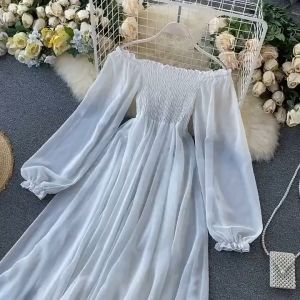 Korean White Dress Birthday Elegant Banquet Chiffon Seaside Beach Women Light Civil Wedding Dress