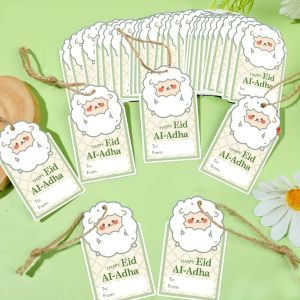 50pcs/bag Eid Al Adha Gift Tags Cute Sheep Design Kraft Paper Hanging Tags Paper Label for Eid Mubarak Gift Wrapping Party Decor