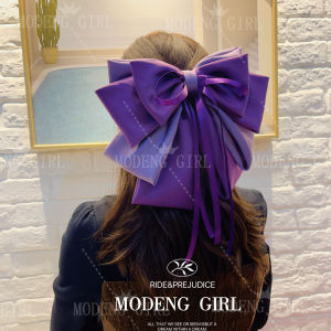 Lavender Half-Up Ponytail Hair Clip Super Large Bow Knot Hair Accessory Spring Clamp Color Block Stylish Hair Ornament
