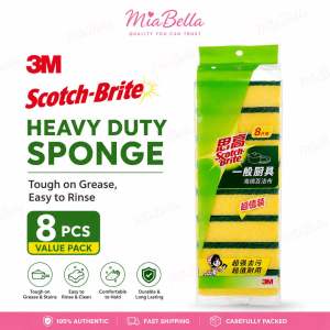 3M Scotch-Brite Heavy Duty Sponge Tough on Grease Easy to Rinse 8 PCS Value Pack