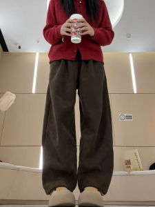 Brown Casual Corduroy Pants Womens High Waist Slimming Drapey Loose Lazy Wide Leg Pants Autumn 2025 New Style Loose Style Knitted Polyester Fiber