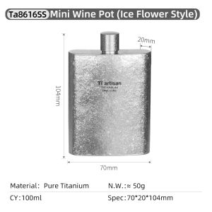 Tiartisan | Tiartsian Outdoor Pure Titanium 100ml Mini Wine Bottle Whisky Wine Pot With Funnel Camping Hiking Ultralight Pocket Sake Flask
