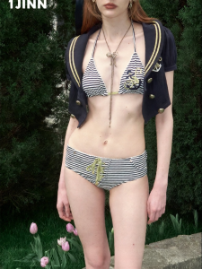 1JINN STUDIO | Striped Nautical Style Halter Bikini Two-Piece Swimsuit Set