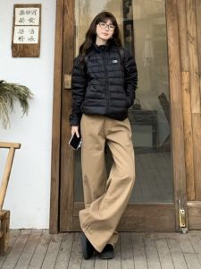 High Waist Wide Leg Jeans Loose Fit Khaki Color Spring Autumn Womens Long Straight Cut Denim Pants High Waist Narrow Version