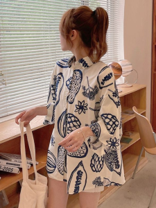 Hawaiian Style Graffiti Print Oversized Cuban Collar Shirt