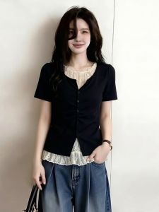 AIYITI | Plus Size Short Sleeve Lace Layered T-Shirt