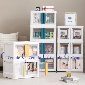 Foldable Stackable Storage Cabinet Moveable Storage Box Wardrobe Drawer Cupboard Organizer Storage Boxes with Door