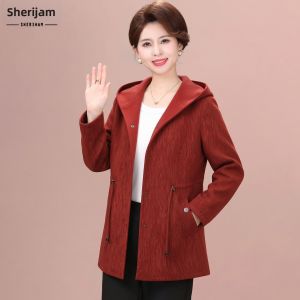 Slimming Big Size Hooded Trench Coat Spring Autumn Mid-Length