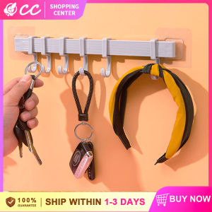 【Utility】Wall Mount 6 Hooks Storage Shelf Strong and Traceless Plastic Bathroom Towel Hook Kitchen Organizer