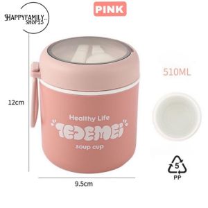 HAPPY.Mangkok Soup Dengan Sendok Free/Gelas Anti Tumpah/Cangkir Soup Portable