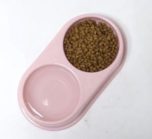 MEOW Pet Supplies 2 in 1 Double Cat and Dog Bowls - Food and Water Feeder with Detachable and Easy to Clean ABS Material - Available in Blue, Pink, Grey, and Green Colors - 23 x 3.7 x 12CM Measurement