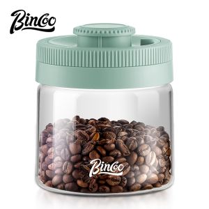 BINCOO Coffee Bean Stroage Jar Press Vacuum Seal Canister Glass Organizer Recordable Date 400/600/800/1200ML