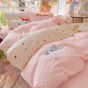 MANCAI | Water Washed Bubble Cotton Bedding Four-Piece Set Non Pure Cotton