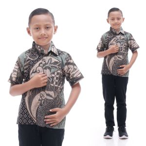 COUPLE AYAH DAN ANAK KEMEJA BATIK TERBARU DAN TERLARIS BAHAN KATUN PREMIUM MOTIF DAUN JATI COKLATAN