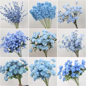 Blue Artificial Flowers Misty Peony Wedding Ceiling Hanging Cherry Blossom Stamen Decorative Fake Flowers for Celebrations